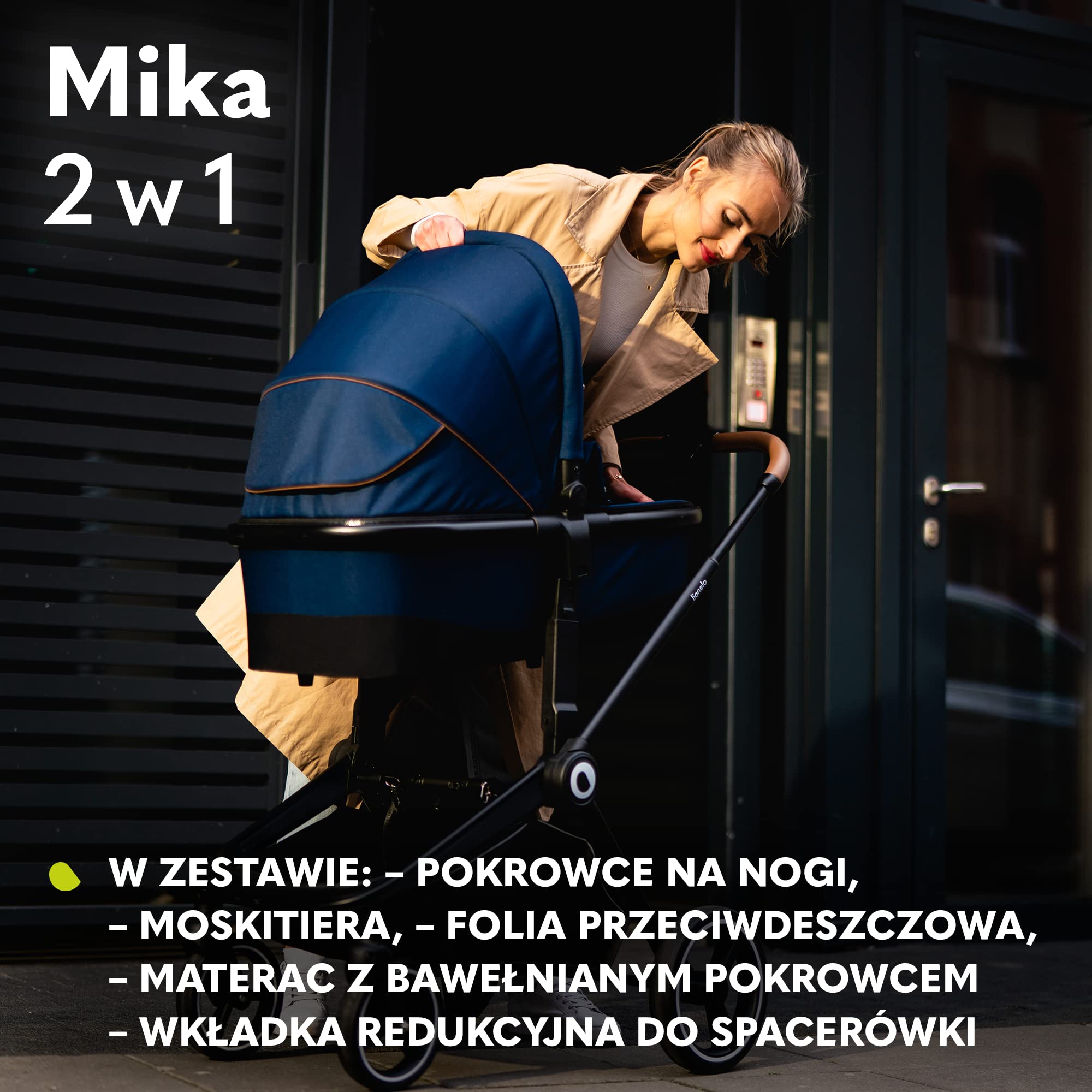 LIONELO Mika wózek 2w1, gondola, wózek spacerowy, spacerówka, folia przeciwdeszczowa, pas transportowy na ramię, materac, moskitiera, osłona na nóżki, wodoodporny materiał, gumowe koła (NIEBIESKI)