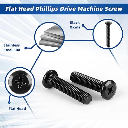 Miniatura 3 de Tornillos de cabeza plana Phillips M6-0.039 x 0.787 in para muebles, acero inoxidable 304 acabado negro, totalmente roscado, 20 unidades