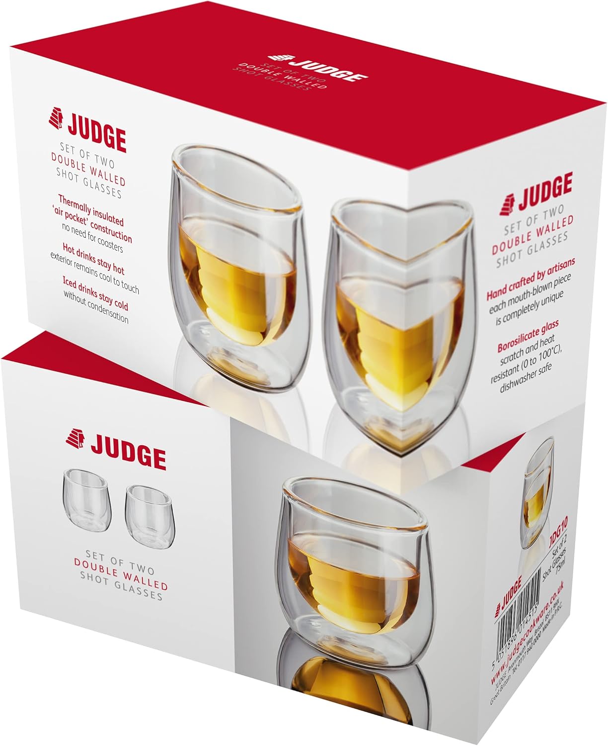 Judge Double Walled Glass Espresso Coffee Shot Cups, Set of 2, 75ml - Vacuum Insulated, Handcrafted Artisan - Strong, Heat Resistant & Dishwasher Safe