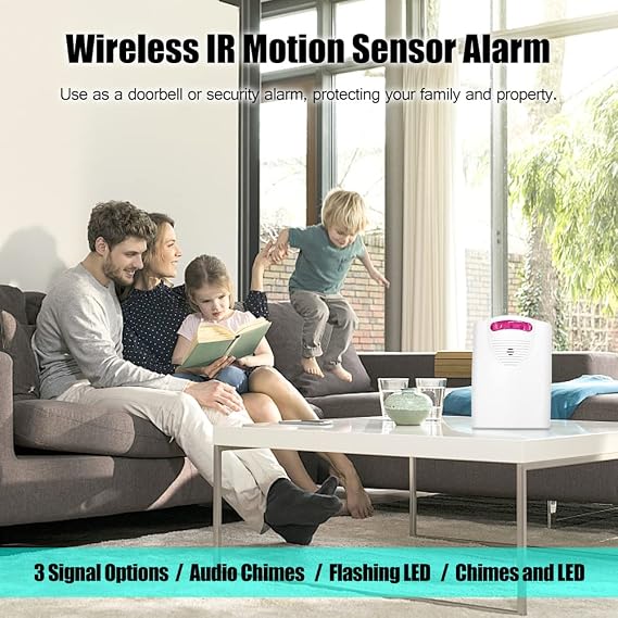 Multifunctional Wireless Driveway Alarm IR Motion Sensor Alarm Doorbell 1 Receiver 2 Transmitters for Home Outdoor Use
