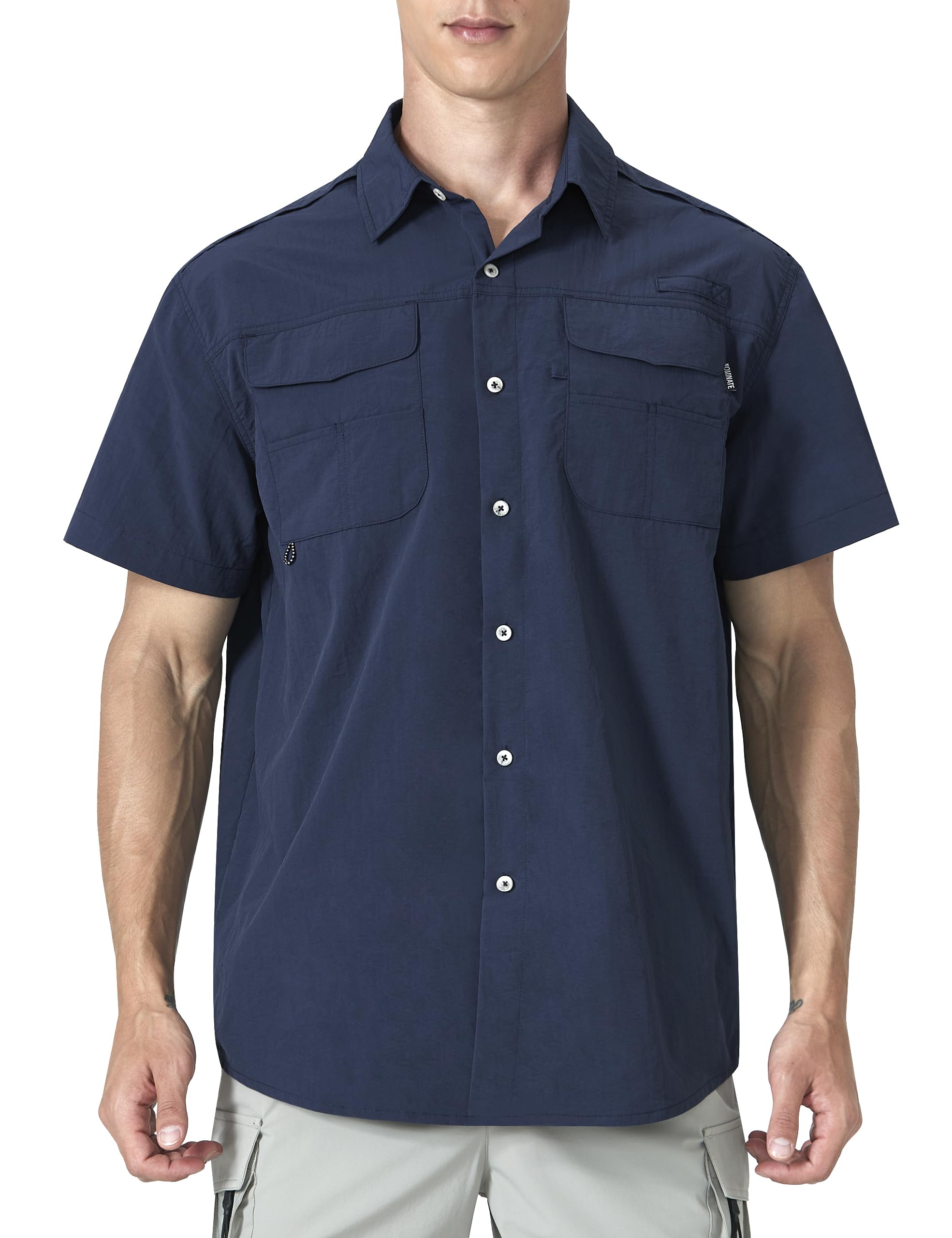 Mens Short Sleeve Fishing Shirts UPF 50+ Sun Potection UV Shirts Button Down for Work Navy