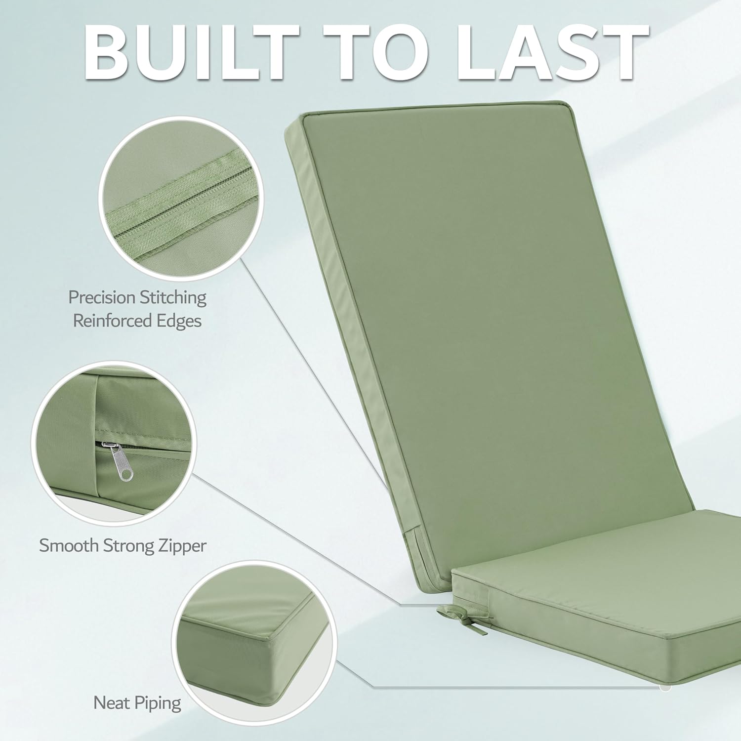 Outdoor Adirondack Chair Cushions Set of 4 - Removable Covers, Water-Repellent, Fade-Resistant, Non-Slip Bottom & Securing Straps, Universal Fit for Most Adirondack & Rocking Chairs - Sage Green