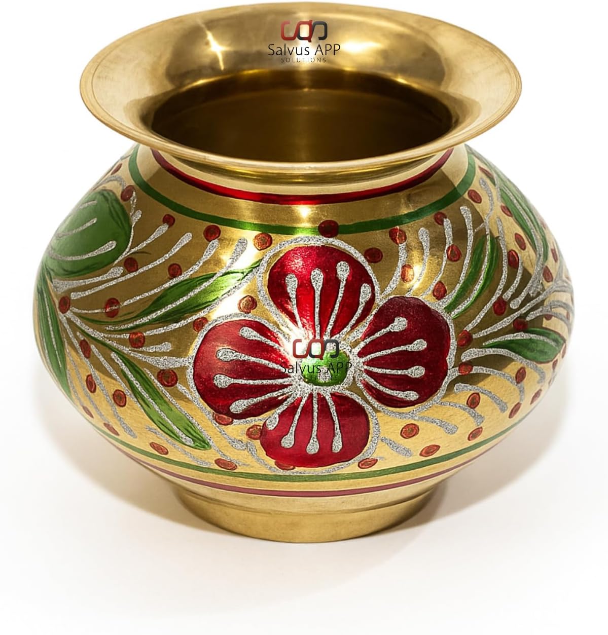 Salvus APP SOLUTIONS Brass Handpainted Meenakari Karwa Chauth Lota/Kalash for Pooja (Multi_ 5 Inch X 4 Inch)