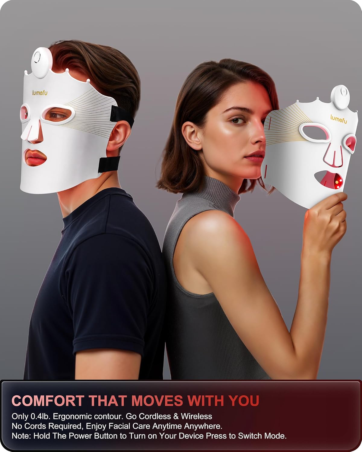 Lumefu Nimbus Red Light Therapy for Face, FDA-Cleared 3D Red Light Therapy Mask, Anti-Acne Full Face Coverage 3 Treatment Modes 850nm NIR & Blue LED, Cordless Portable Home Use & Travel