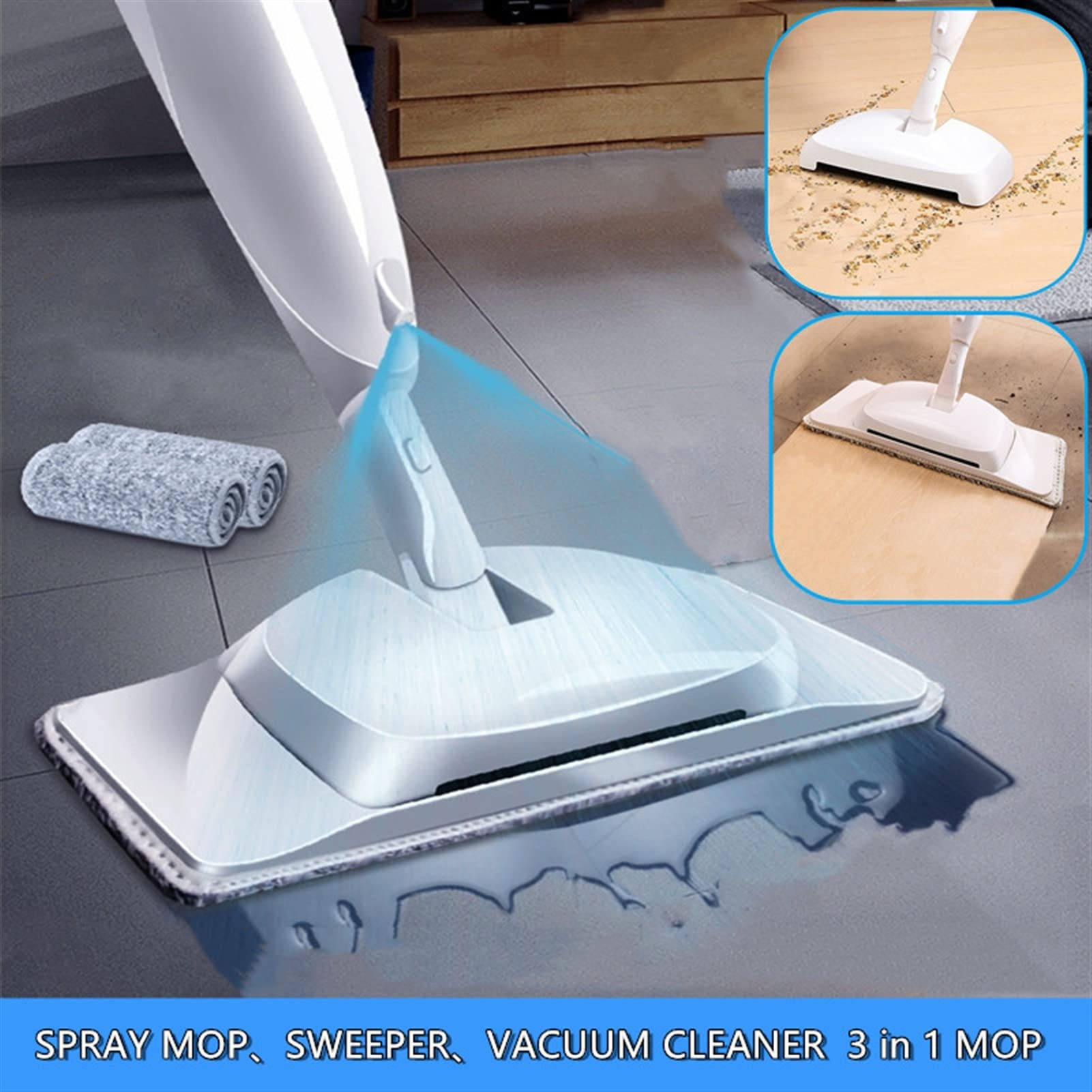 TOMYEUS Spray FRUEBA for LA Limpieza DE Piso SPRAZA MOP Sweeper Aspirador 3 en 1 MOP 360 ° Rotación Plana Plana for el hogar de Madera laminada de Madera lámina de Madera (Color : with 2 pcs Cloth)