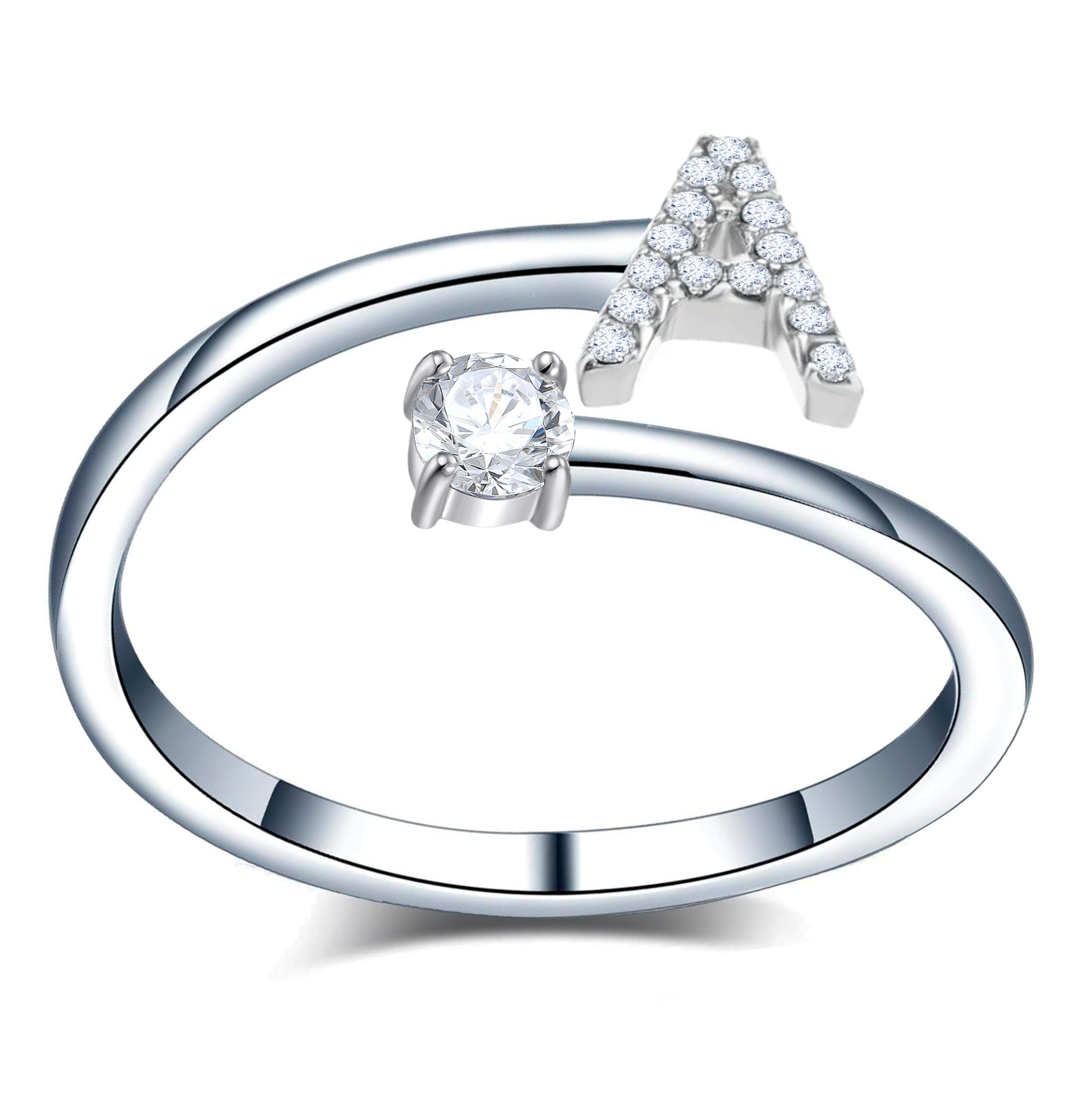 Only faithAnillos de letras iniciales Brillantes Zirconia cúbica Incrustada con acero inoxidable ajustable, Anillos abiertos de letras para mujer, joyería de moda circonita