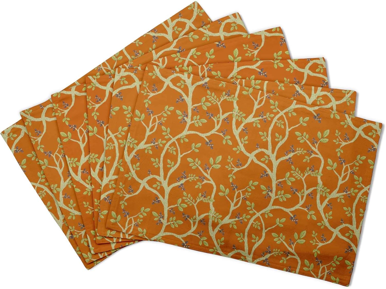 S4Sassy Orange Blueberry Leaves Printed Washable Dining Table Mats Reversible Placemat-12 x 18 Inches-6 Pcs