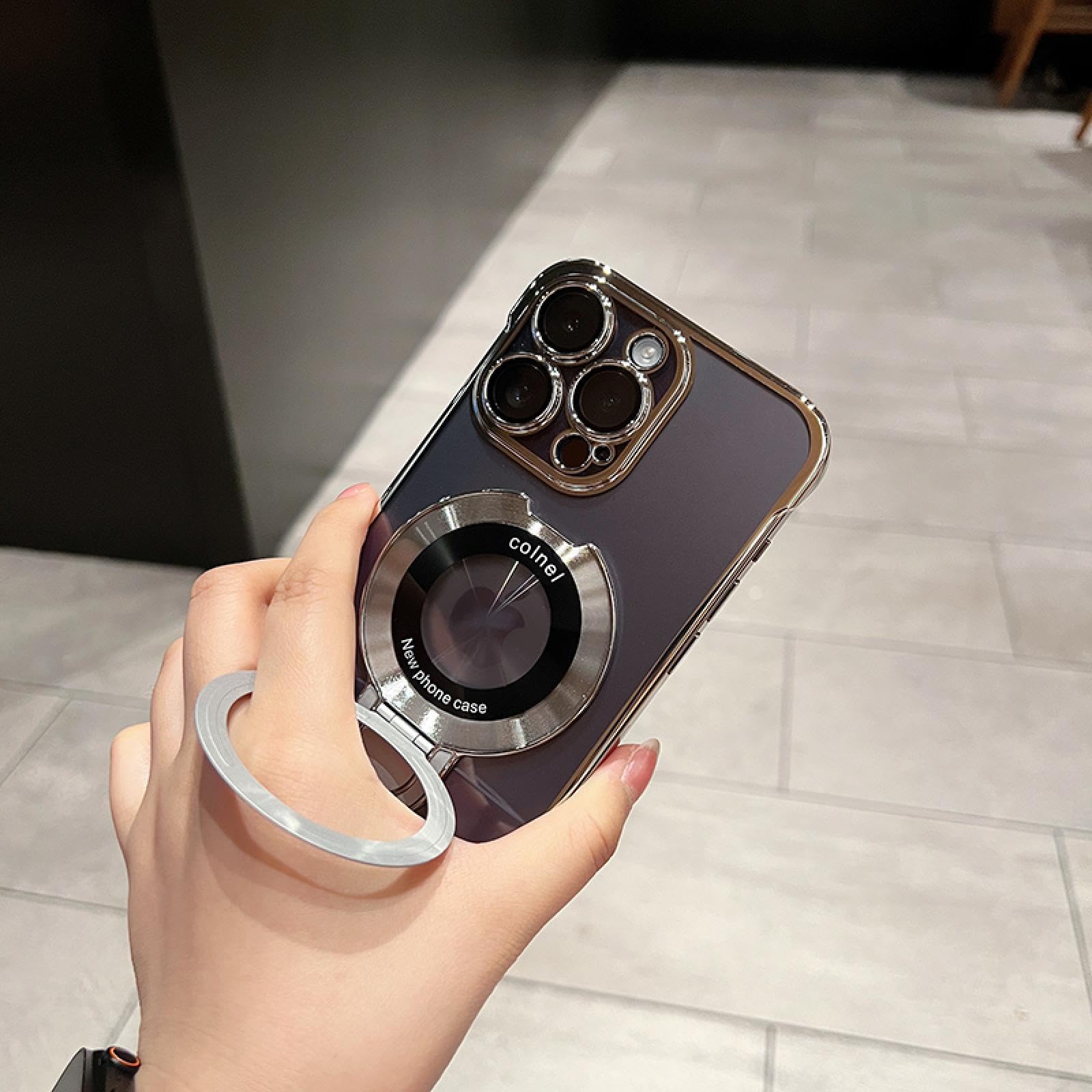 Do iPhone'a 16 Ultra Cienkie Etui Bez Ramki Składany Uchwyt Szkło Ochraniające Aparat Przezroczysty Twardy Pokrowiec (Do iPhone'a 16/Czarny)