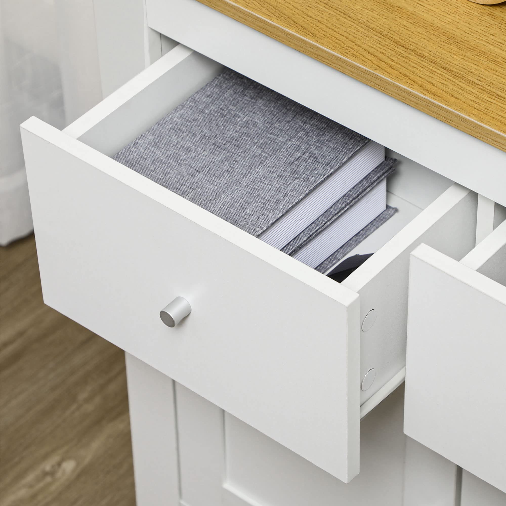 HOMCOM Aparador de Cocina Buffet Auxiliar de Comedor Moderno con Puertas Dobles y 2 Cajones para Salón Entrada Oficina 78x35x80 cm Blanco