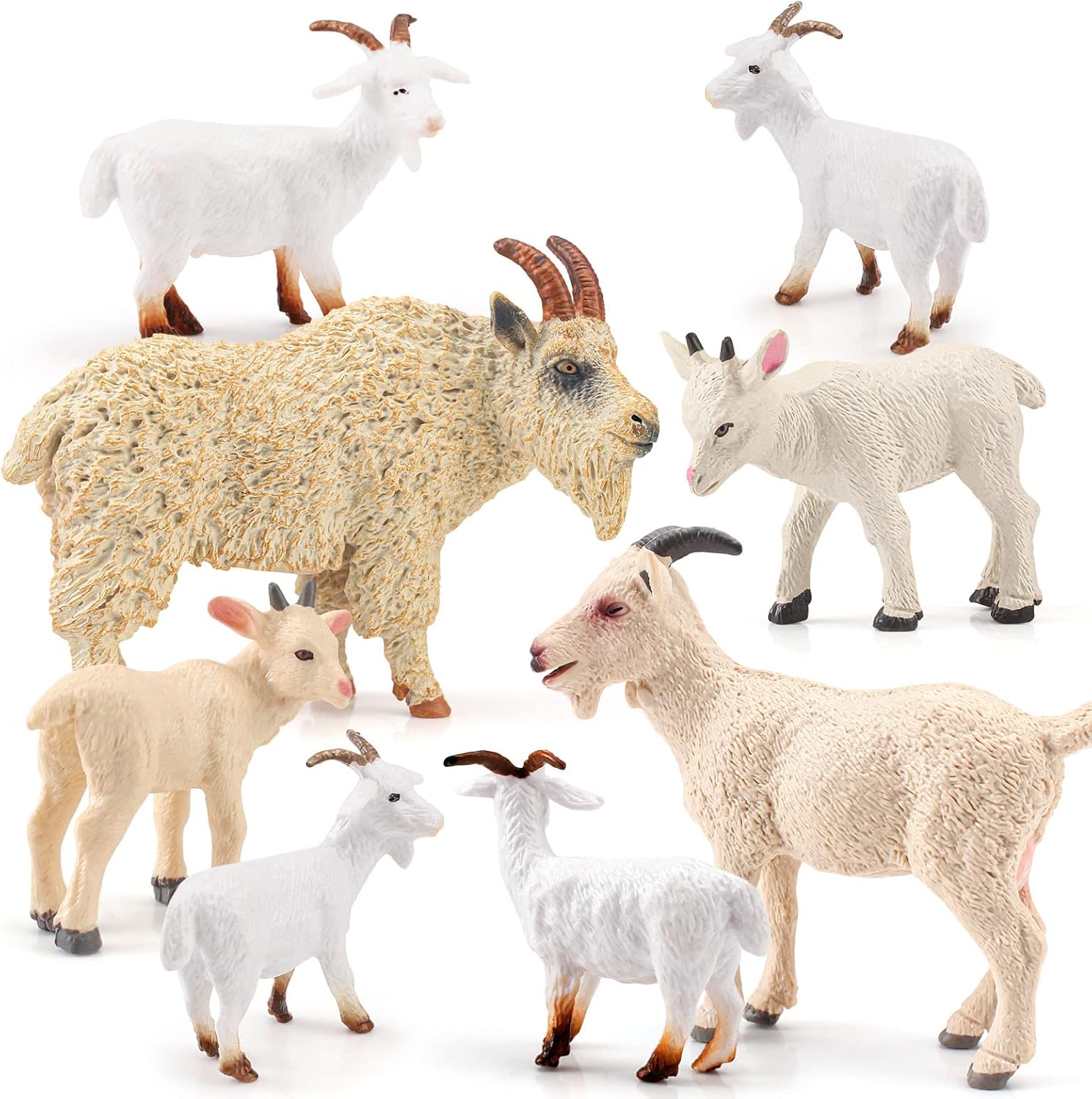 LC JoyCre Goat Figurine 8PCS Toy Set - Sheep and Farm Animal Figurines - Preschool Toys and Decor - Kids' Gifts