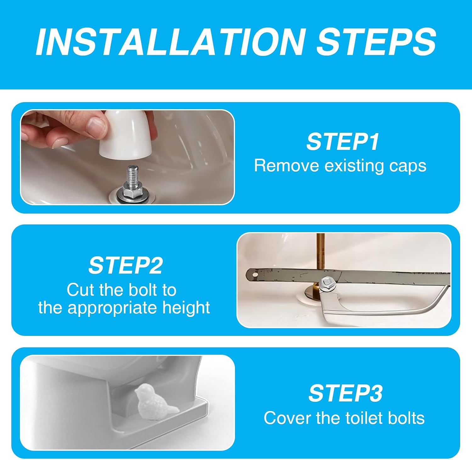 4 Pack Toilet Bolt Covers Decorative, No Tools Required Easy Installation Porcelain Ceramic Bird Toilet Knob Caps