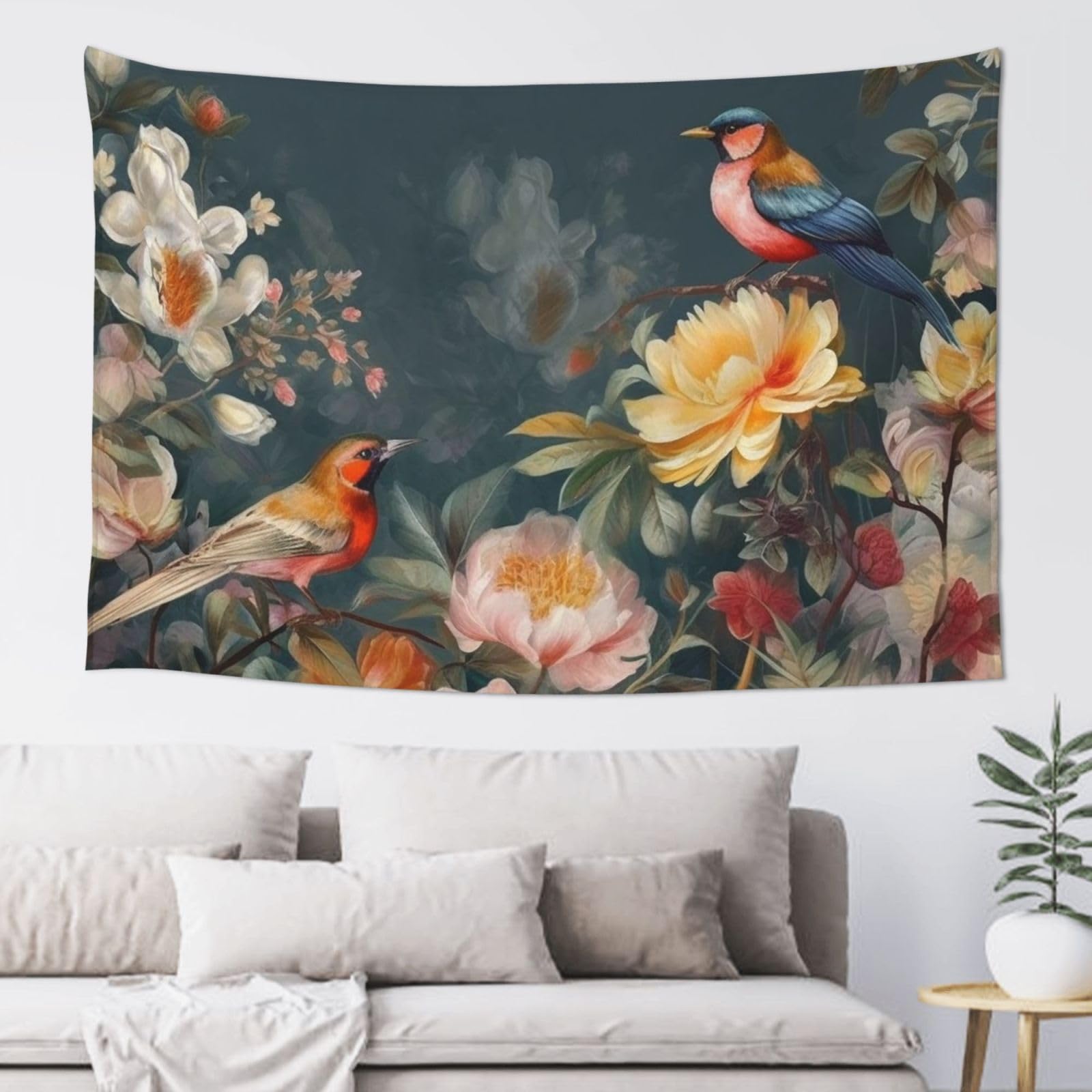 Fodpand Black Flowers Birds Tapestry Dorm Decor, Wall Backdrop Aesthetic Tapestries Hanging Banner For Bedroom, Modern Wall Art Poster Blanket, Home Decor Wall Tapestry 60"X40"