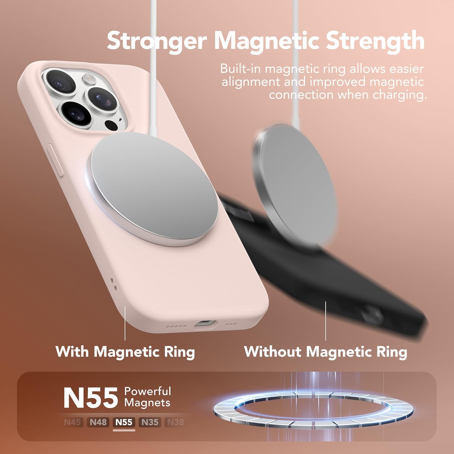 GONEZ for iPhone 14 Pro Case with Magsafe Wallet, with Screen Protector + Camera Lens Protector, Soft Anti-Scratch Microfiber Lining, Shockproof Liquid Silicone Phone Cover, Pink