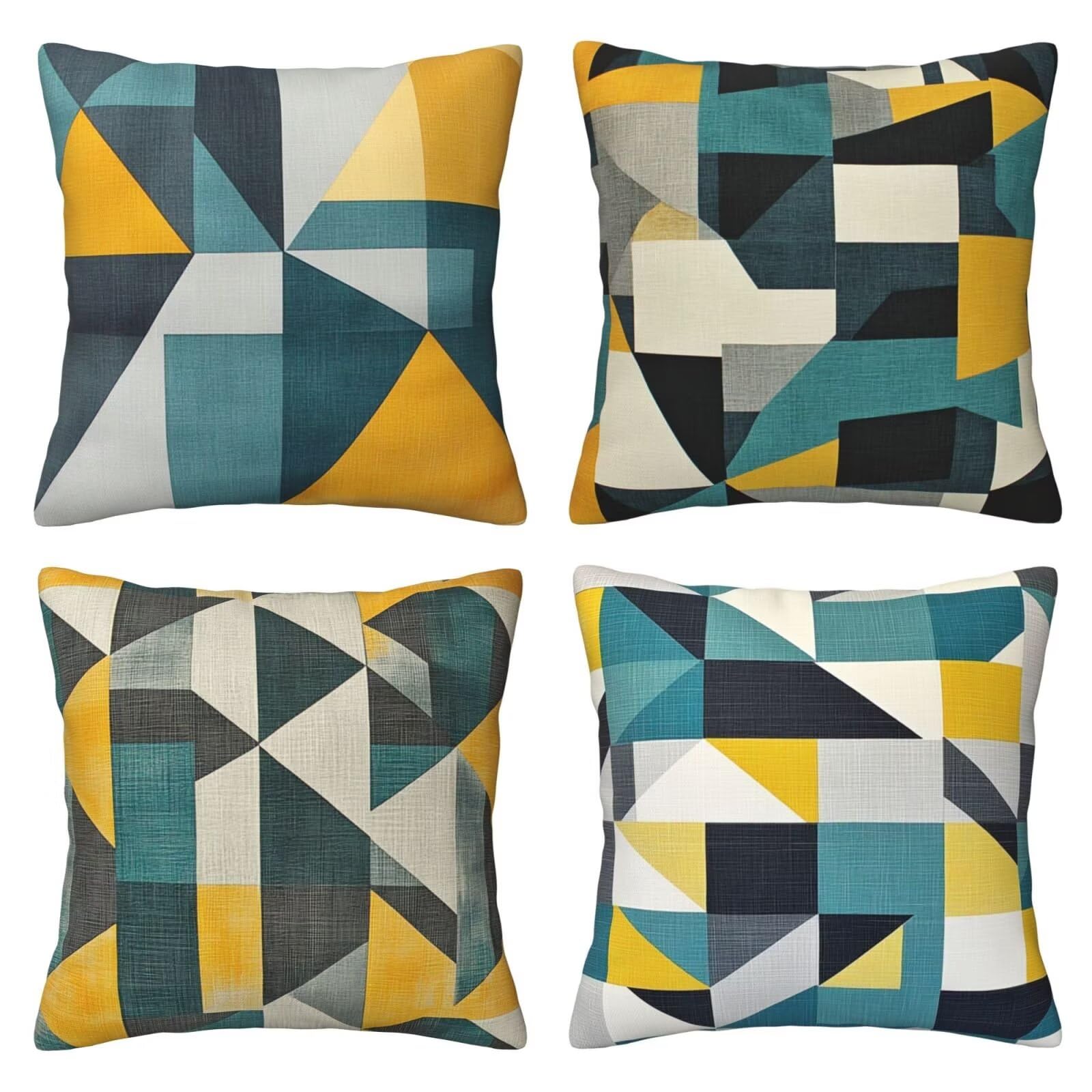 Housses de coussin 60x60 cm en lin lot de 4 motifs géométriques pour canapé