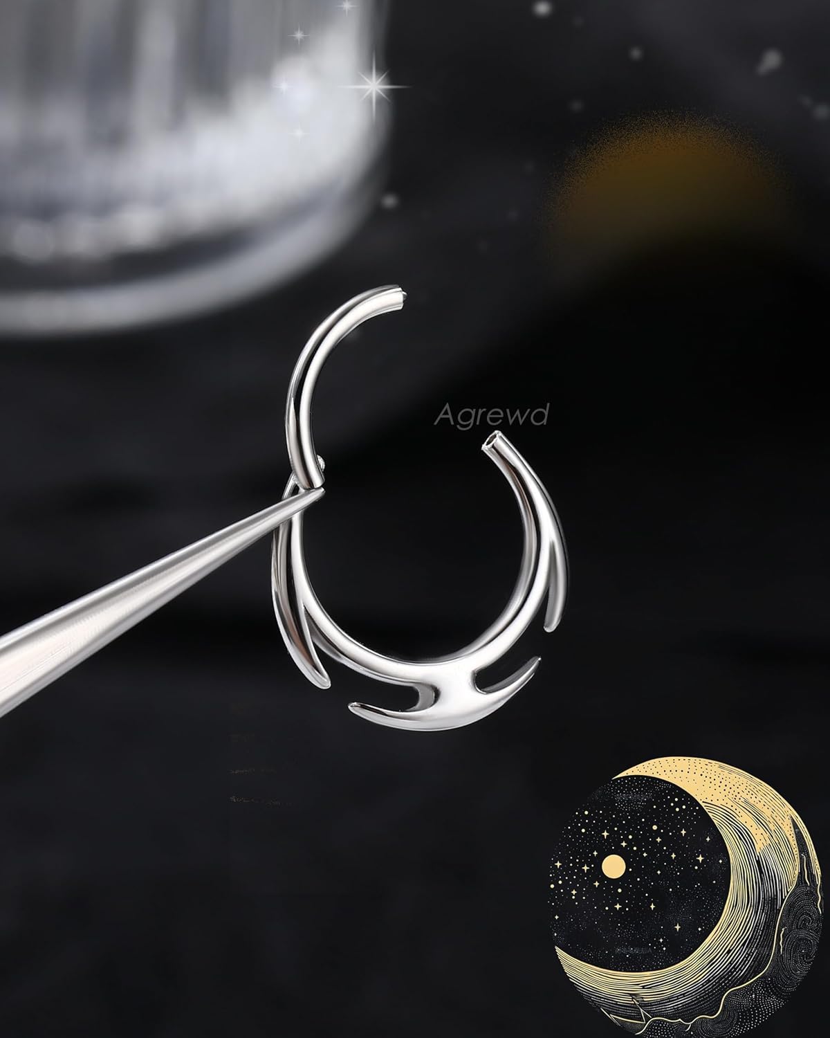 Luna Muta Septum Ring - 316L Stainless Steel Crescent Moon Thorn Septum Clicker 16G 8/10MM Helix Daith Piercing Jewelry - Image 6