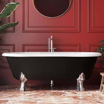 67" Acrylic Freestanding Bathtub, Free Standing Clawfoot Tub, Soaking Tub with Integrated Slotted Overflow, Toe-Tap Chrome Drain, cUPC Certified, Matte Black