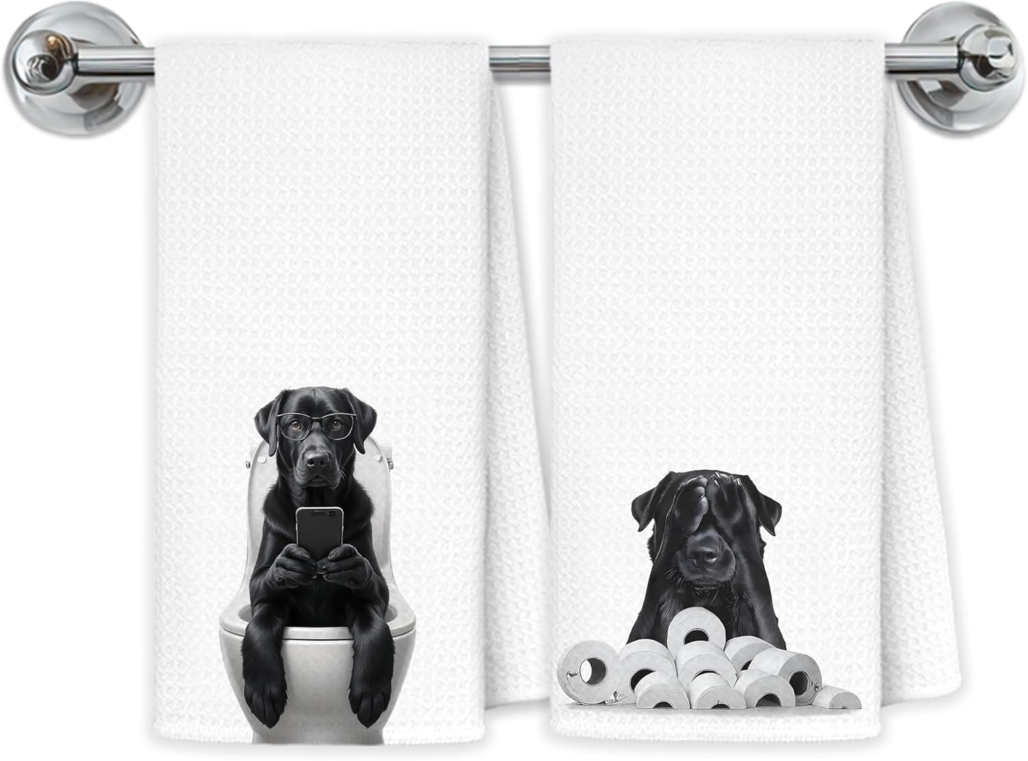 Exqcom Funny Black Labrador Retriever Bathroom Hand Towels, Black Lab Gifts, Funny Labrador Dog Hand Towels for Bath Room, 16x24 Inch Set of 2