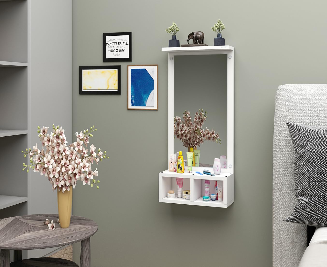engineered wood lafiya wooden wall mounted dressing table stand (34x74x14 cm, white) i grooming furniture home makeup organizer living room bedroom washroom bathroom organiser