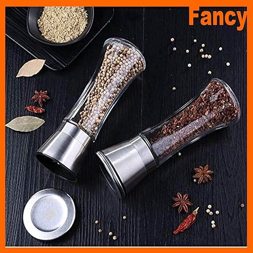 Vista 15 de Juego de molinillo de sal y pimienta, dos tarros de especias gratis, pimienta negra, molino de hierbas manual recargable, acero inoxidable, grosor