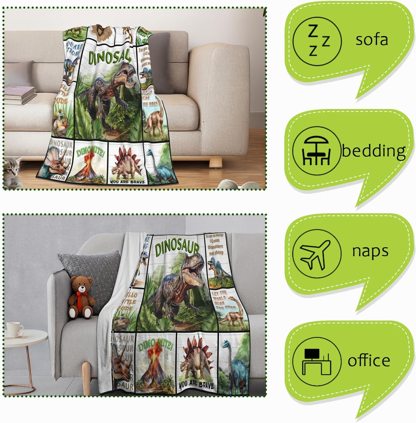 Dinosaur Blanket for Kids, 50x60 in Gifts for Dinosaur Lovers Children Boy Girl, Dinosaurs Flannel Blanket for Boys Son, Soft Warm Velvet Blanket Fleece Blanket Dino Room Home Decor - Image 7