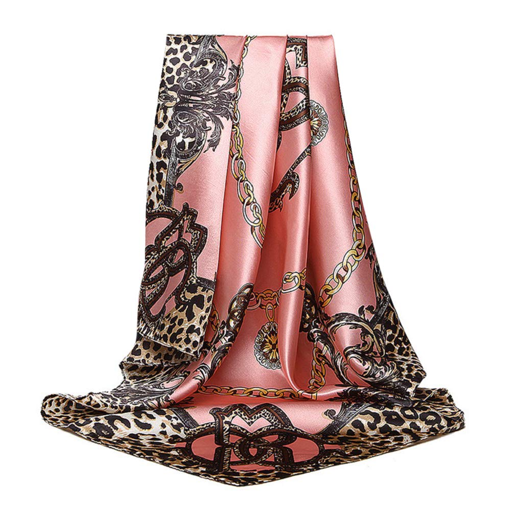 Junhouse Fashion Women Leopard Chain Pattern Faux Silk Square Scarf Shawl Headwrap
