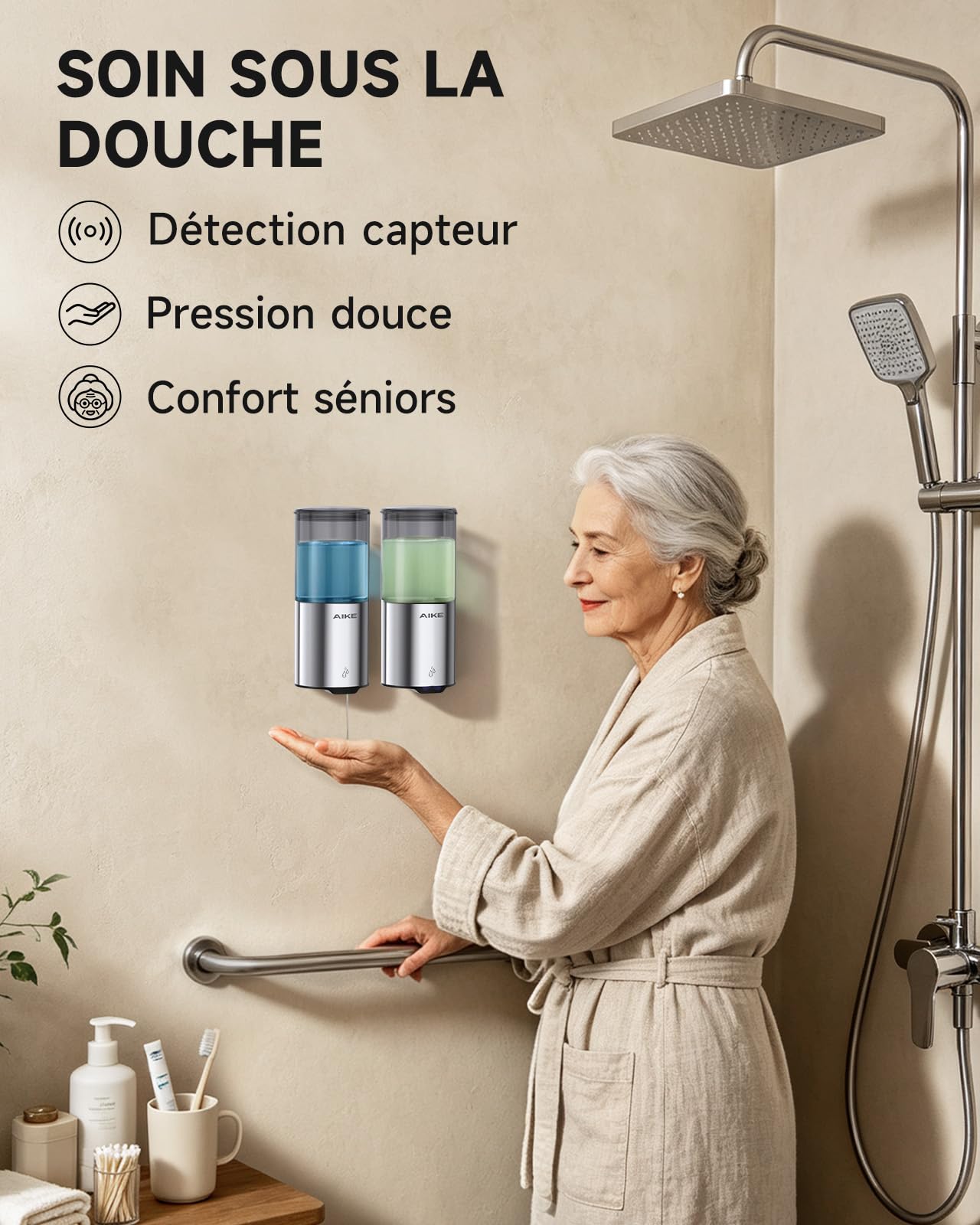 AIKE Distributeur Savon Automatique, IPX7 Étanche avec, Acier Inoxydable