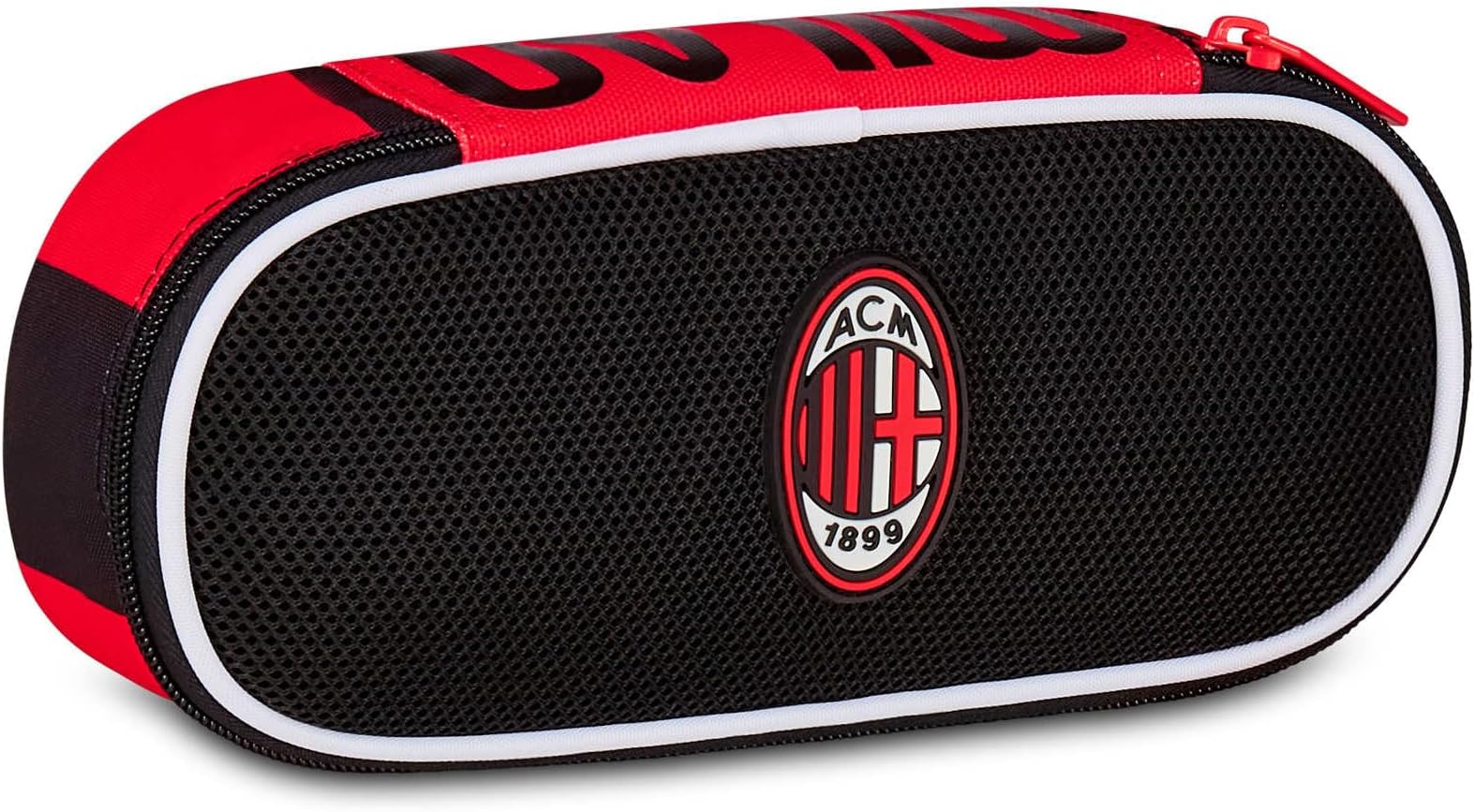 Milan Round Plus Pencil Case, Black, Oval Pencil Case with Elastic Bands and Pocket for Pens, Pencils and Accessories, Middle and High School, Football Boy, Black, Modern