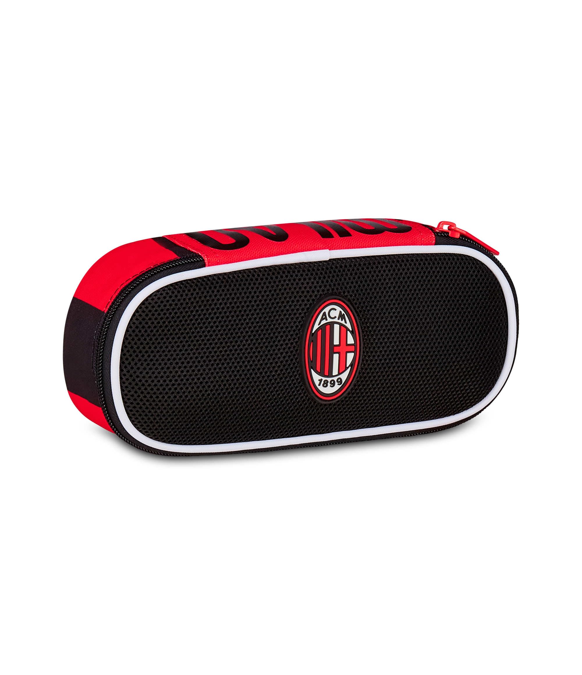 Seven Milan Round Plus Pencil Case, Black, Oval Pencil Case with Elastic Bands and Pocket for Pens, Pencils and Accessories, Middle and High School, Football Boy, Black, Modern