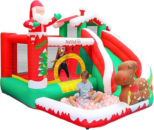 AirMyFun Casa inflable de Navidad con tobogán casa inflable de nieve de Papá Noel casa inflable para niños fiesta al aire libre con soplador de aire