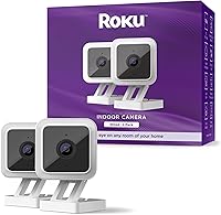 Vista 1 de Roku Indoor Camera for Home Security, 2-Pack - Wired Security Camera with 1080p HD Color Night Vision, Works with Alexa & Google, Motion & Sound