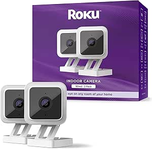 Roku Indoor Camera for Home Security, 2-Pack - Wired Security Camera with 1080p HD Color Night Vision, Works with Alexa & Google, Motion & Sound Detection, Built-in Siren, 90-Day Subscription Included asin的图片