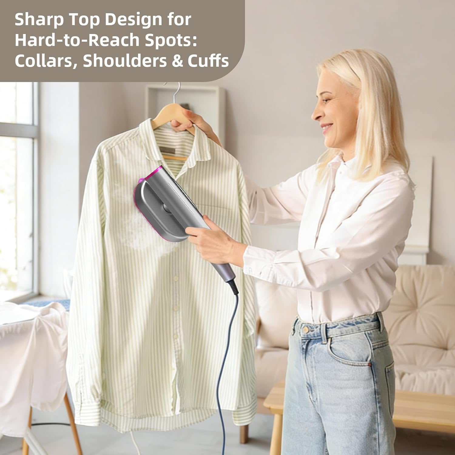 Travel Steamer for Clothes, 2-in-1 Steamer & Iron for Clothes,15s Fast Heat-up, 1200W Portable Handheld Garment Steamer, Large Ceramic Heat Panel for Home, Office,Travel(ONLY FOR 120V), Rose Red