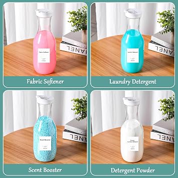Laundry Detergent Dispenser BY VEGEVIGI, 54OZ Laundry Soap Disepenser, Liquid Laundry Detergent Container Organizer, Plastic Fabric Softener and Powder Detergent Dispenser, 3PACK