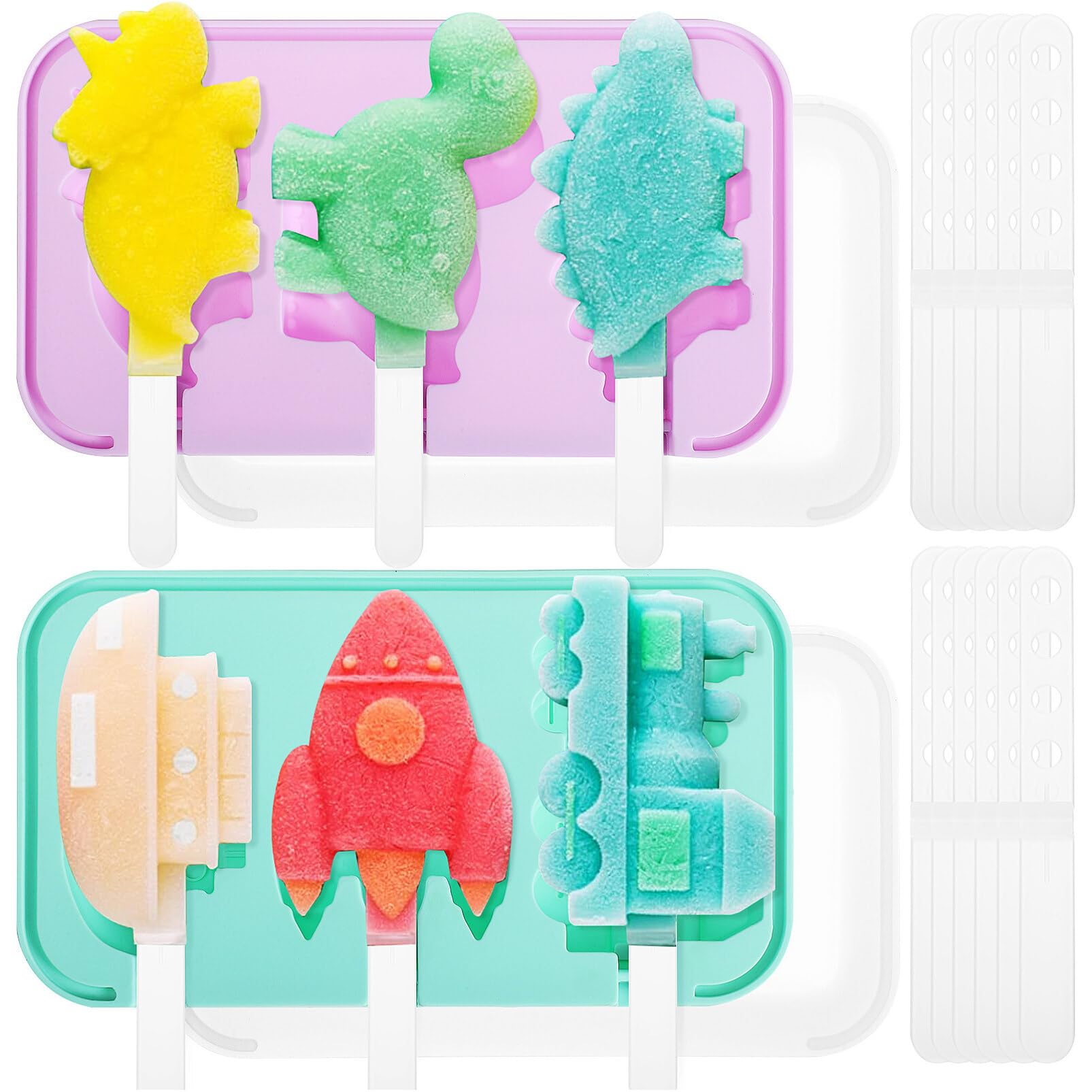 Popsicle Maker 2Pcs Dinosaurs Ice Pop Molds Silicone Popsicle Molds with 6 Reusable Sticks Animal Ice Cream Molds Kawaii Ice Pop Molds with Cover Small Silicone Popsicle Molds