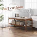 STDDRE Shoe Bench Entryway Bamboo 2-Tier Shoe Rack with Cushion Padded Seat Shoe Bench Organizer Stable for Hallway, Living Room, Bedroom(31.5 * 11.4 * 16.5IN, Black-Gray)