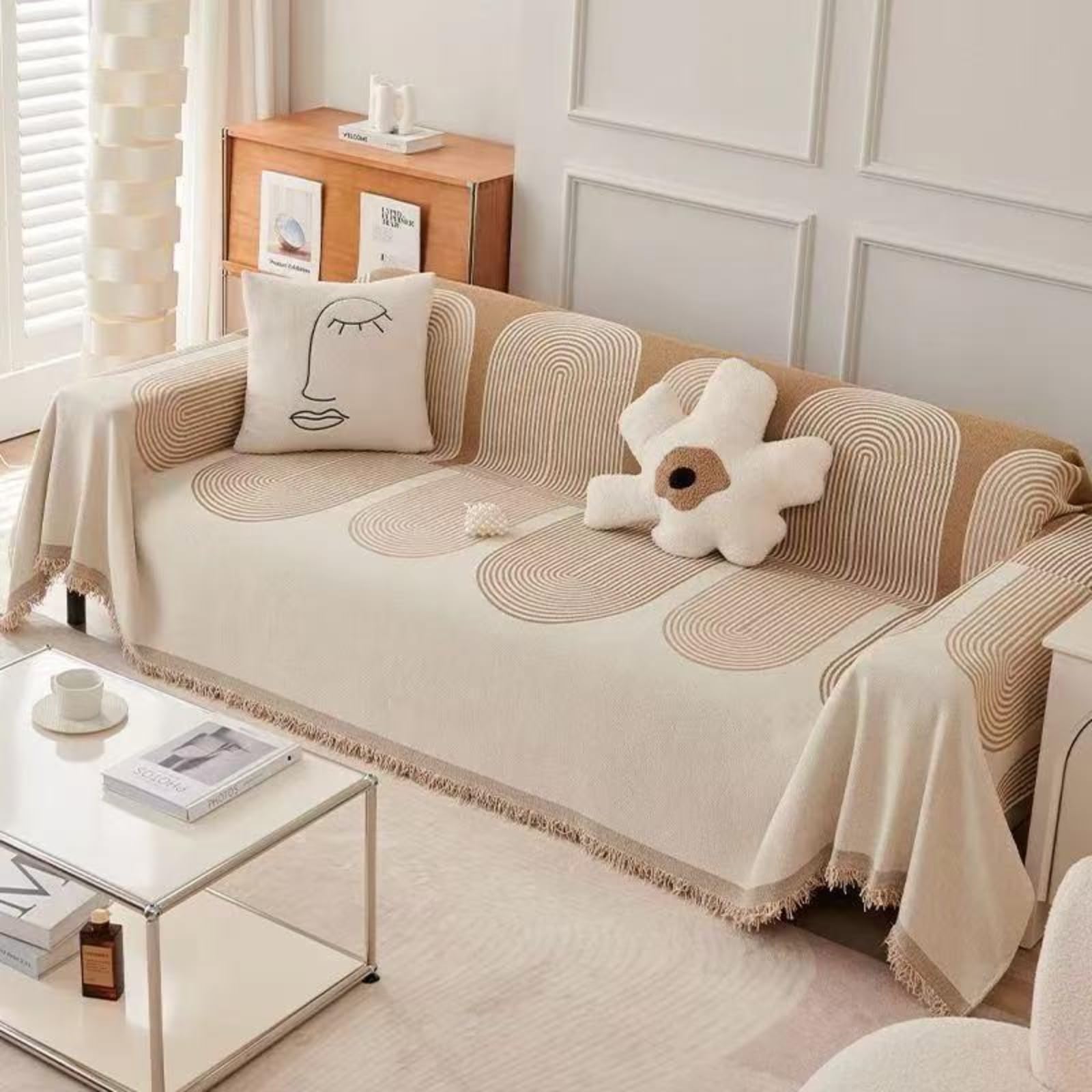 Générique Boho Elegance Chenille Sofa Cover,Micrscopic Double-Sided Reversible Chenille Sofa Covers,Pet-Friendly Washable Couch Covers, Anti-Cat Scratching, Durable Wrinkle Resistan (3,70.8 * 59 in)