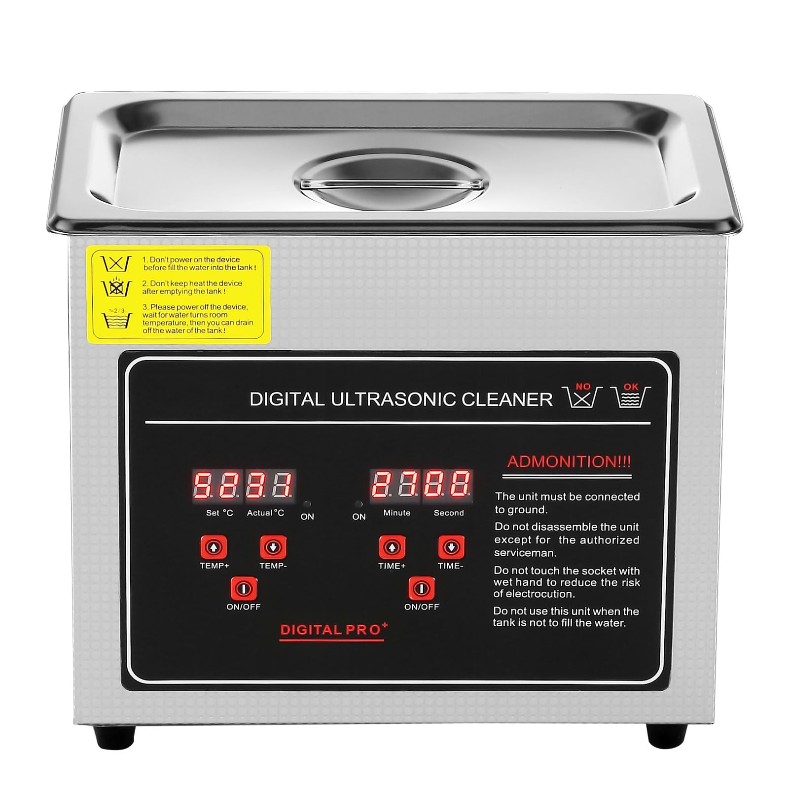 Happybuy 3L Ultrasonic Cleaner, Stainless Steel Heated Jewelry Cleaning Machine with Digital Timer for Glasses, Watches, Rings, and Small Parts
