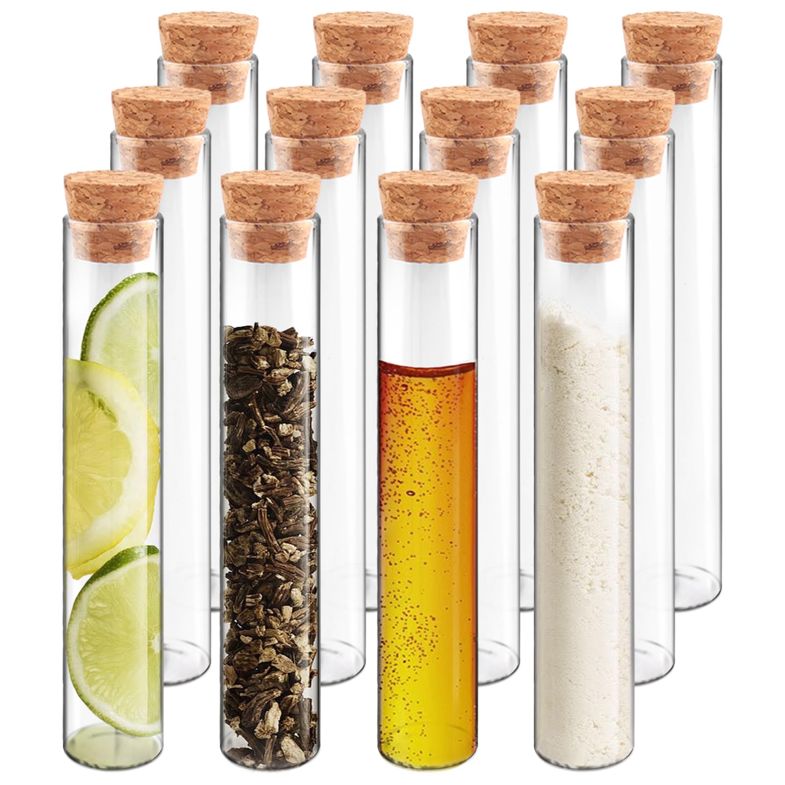 HUAOU 12pcs 10ml/0.34oz Mini Glass Test Tube, 15x100mm Small Candy Storage Tube with Cap, Tiny Flat Bottom Tube with Cork Stopper, Slender Vial Set for Scientific Experiments Lab Liquid Party Decor