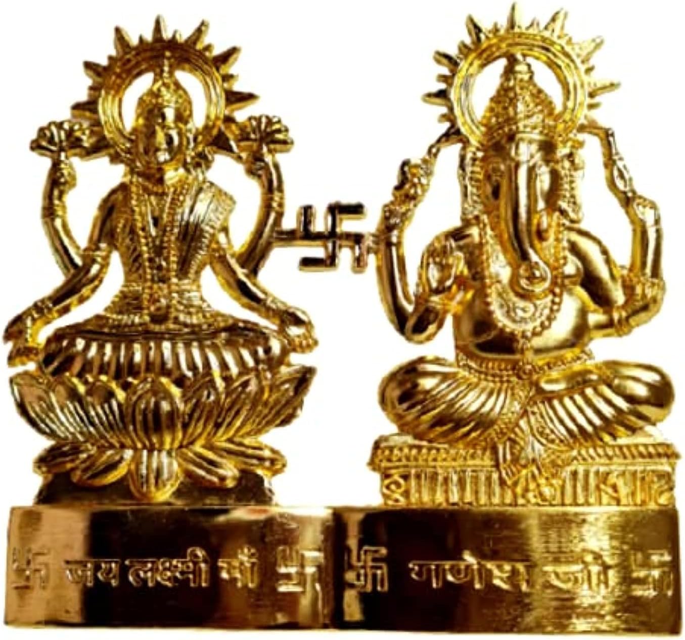 Laxmi Ganesh Gold Plated 4 Inches Statue Diwali Puja Spiritual Idol Murti for Pooja Home Decor Gift
