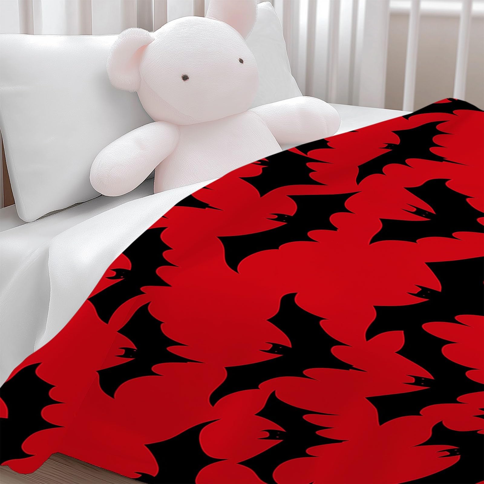 Genérico Koc flanelowy nietoperze Halloween Koce Sherpa 220 x 240 cm Miękki Ciepły Koce z Mikrofibry, Czerwony Sofa Koc Wełniany Kemping Sypialnia Salon Wystrój Domu