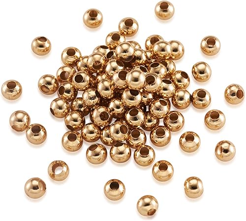 Miniatura 5 de MegaPet - 500 cuentas espaciadoras de metal de 0.157 pulgadas de acero inoxidable 304, cuentas sueltas redondas lisas chapadas en oro para