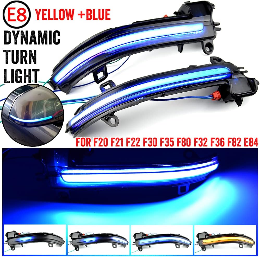 2pcs Dynamic Sequential Blink Compatible with B-MW F20 F30 F21 F22 F23 X1 E84 1 2 3 4 LED Side Mirror Turn Signal Light Assembly-Blue and Yellow