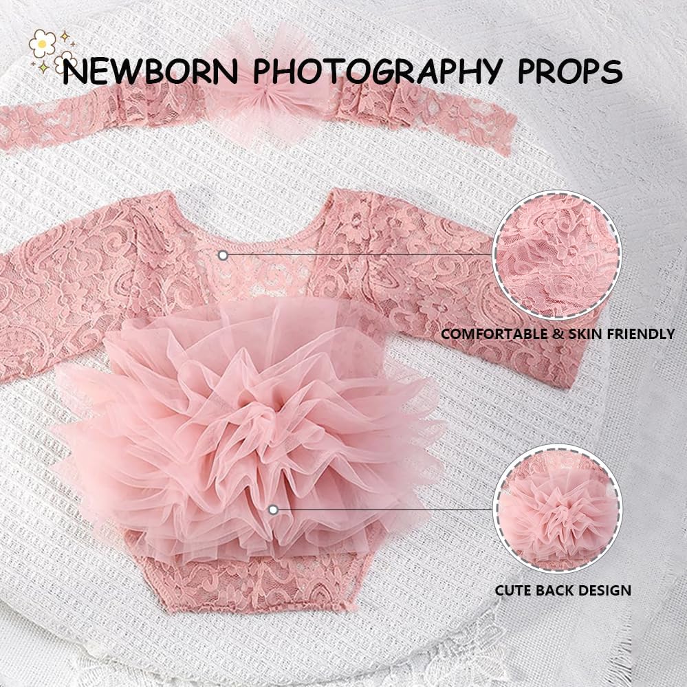 Lace Newborn Photography Outfits Girl Newborn Girl Photoshoot Outfits Baby Photoshoot Props Girl Newborn Lace Romper Baby Girl Photography Infant Photo Shoot Outfits Girls - Image 2