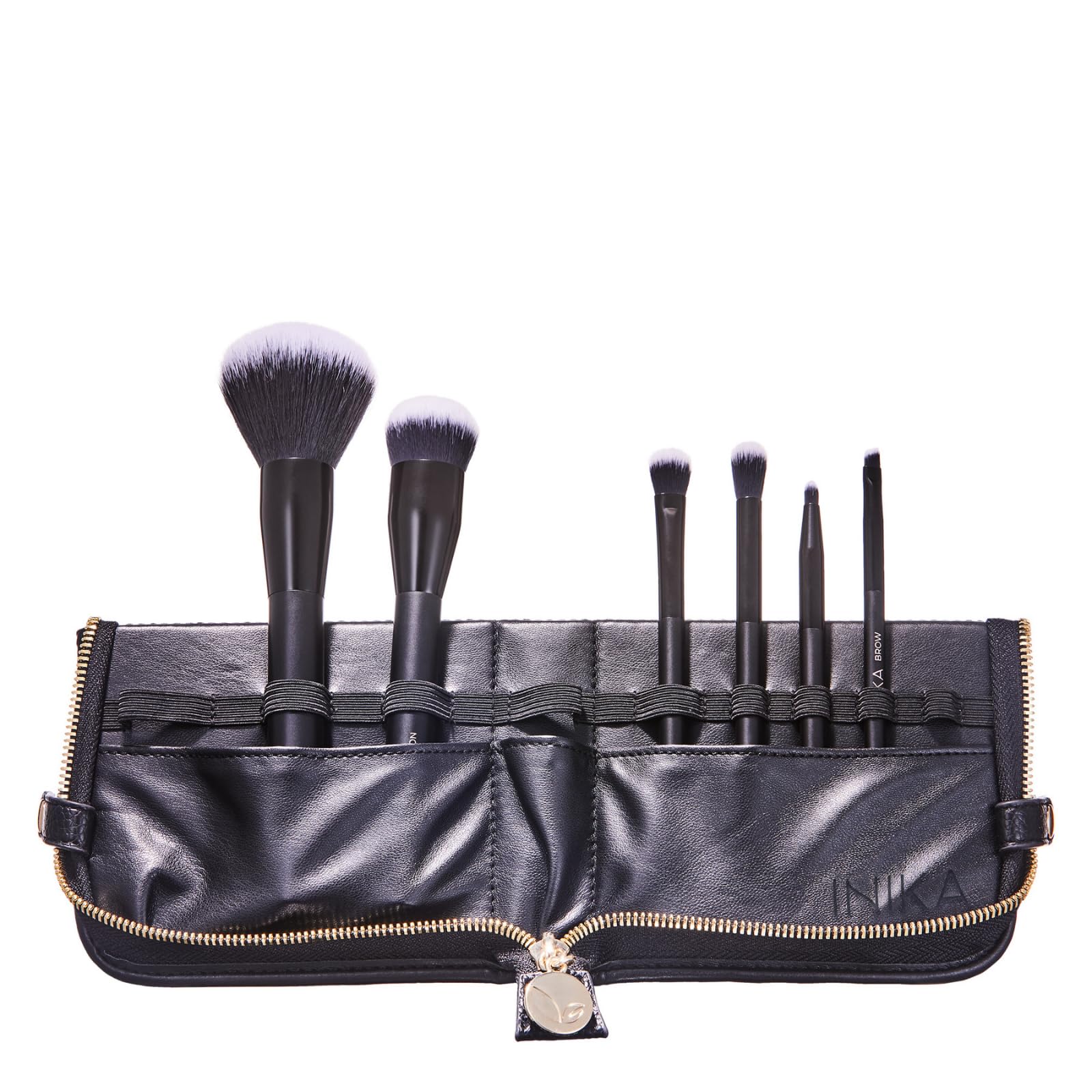 INIKA Vegan Brush Set with Case | 6 Professional Grade, Sustainable Makeup Brushes in a Lux Leather Case.