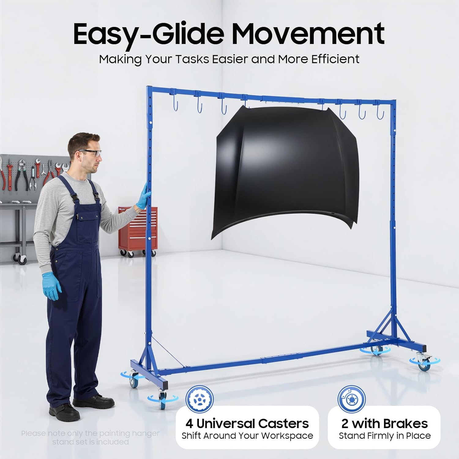 Paint Hanger Rack 5-7ft Adjustable - 8 Hook Painting Stand for Auto Body Shop & Garage Workshop | Industrial-Grade Steel Spray Booth Organizer w/Lockable Wheels | DIY & Pro Use