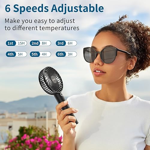 Miniatura 5 de HandFan Ventilador de escritorio portátil de 7 pulgadas, ventilador de escritorio personal recargable de 5200 mAh con temporizadorluz LED,
