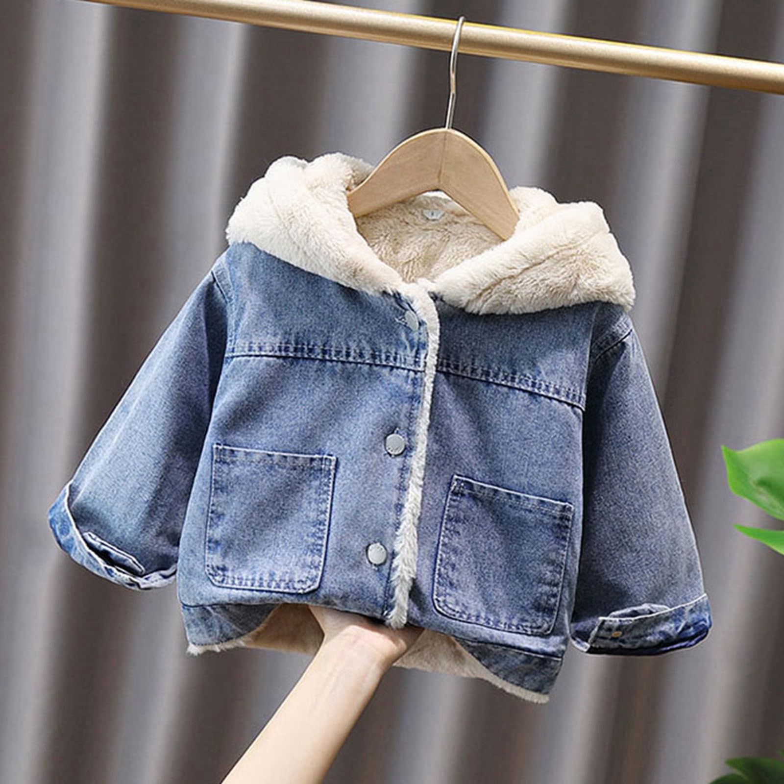 Generico Giacca in Denim per Bambina Caldo Imbottito Invernale Cappotto Carino Giovanile Pesante Cotone