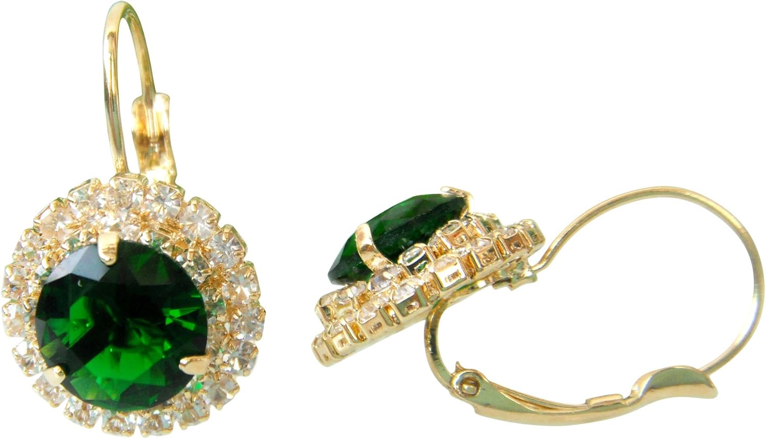 Navachi 18k Gold Plated Multicolor Round Zircon White Crystal Hook Leverback Earrings - Image 3