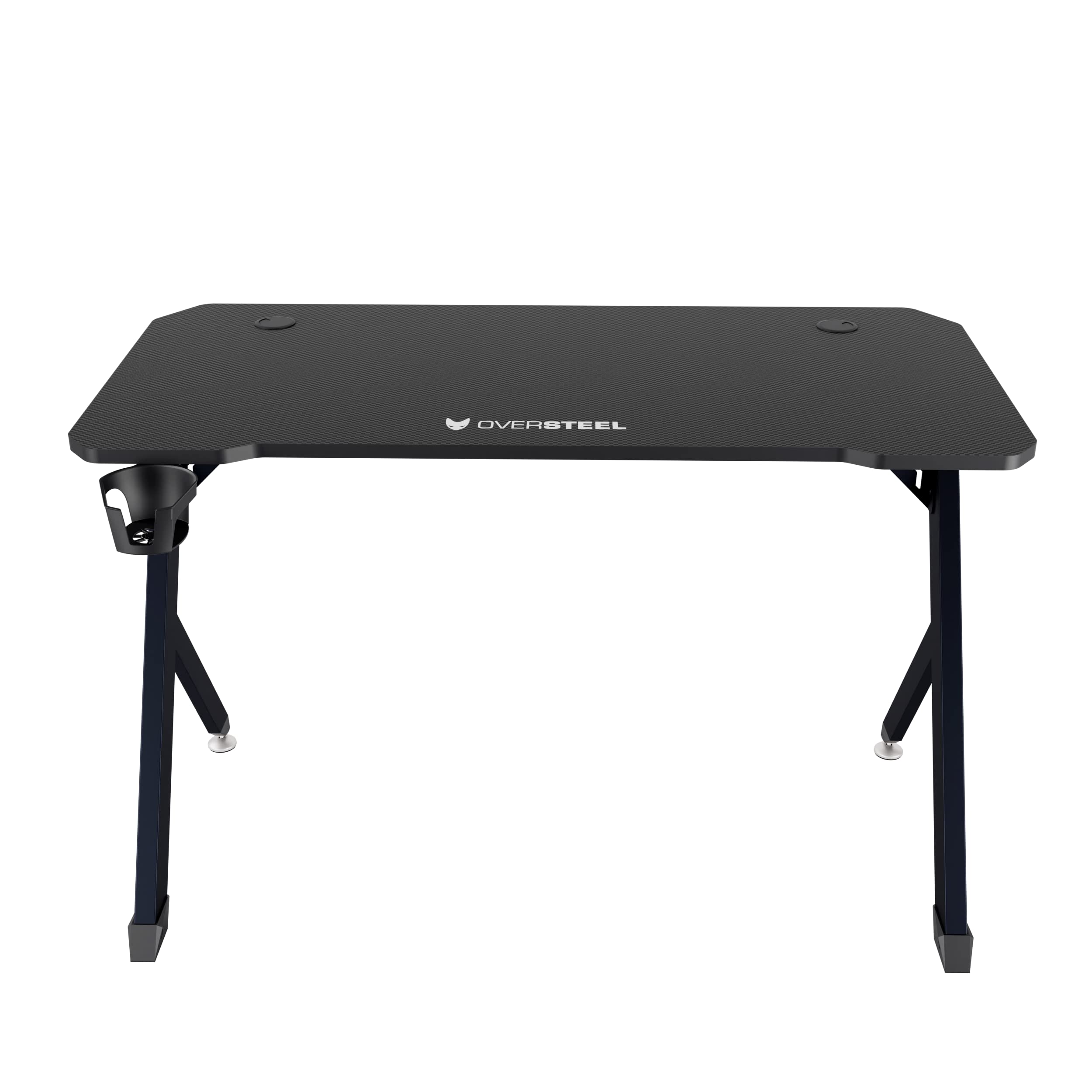Oversteel - Vitallium Mesa Gaming 120x60x75 cm, Superficie de Fibra de Carbono, Ergonómica, Soporte para Vasos y Auriculares, Escritorio de Ordenador, Negro