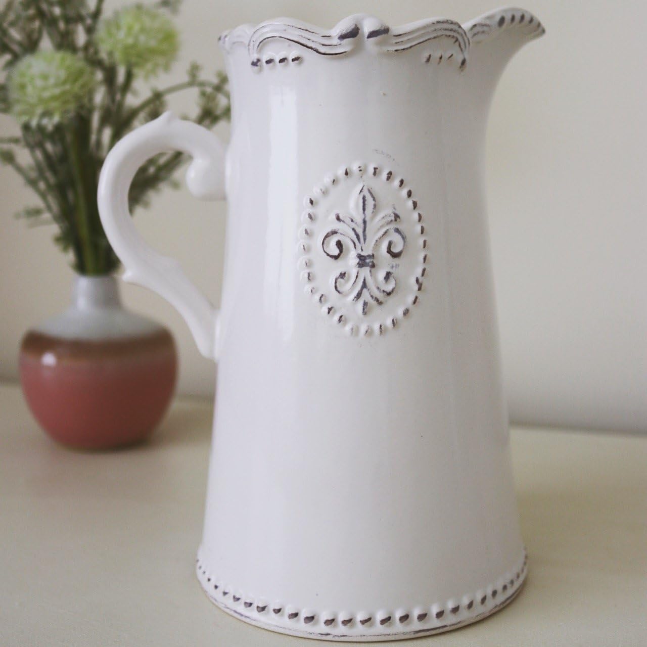 Satchville Gift Company White Fleur De Lis Ceramic Jug